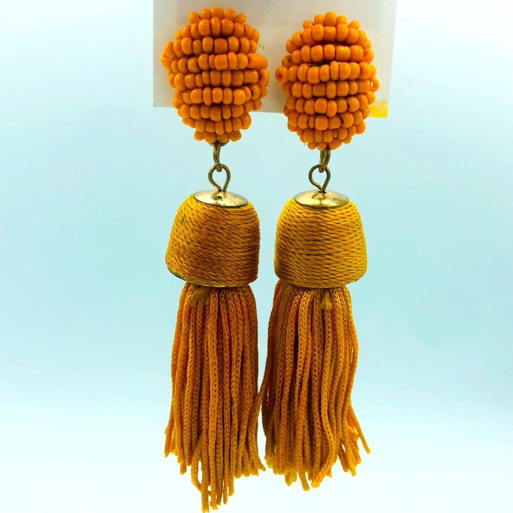 Mustard Yellow Tassel Drop Earrings - Brand: